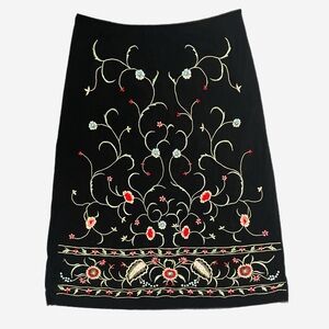 Vintage 90s Vivienne Tam black mesh floral embroidered stretchy skirt designer S